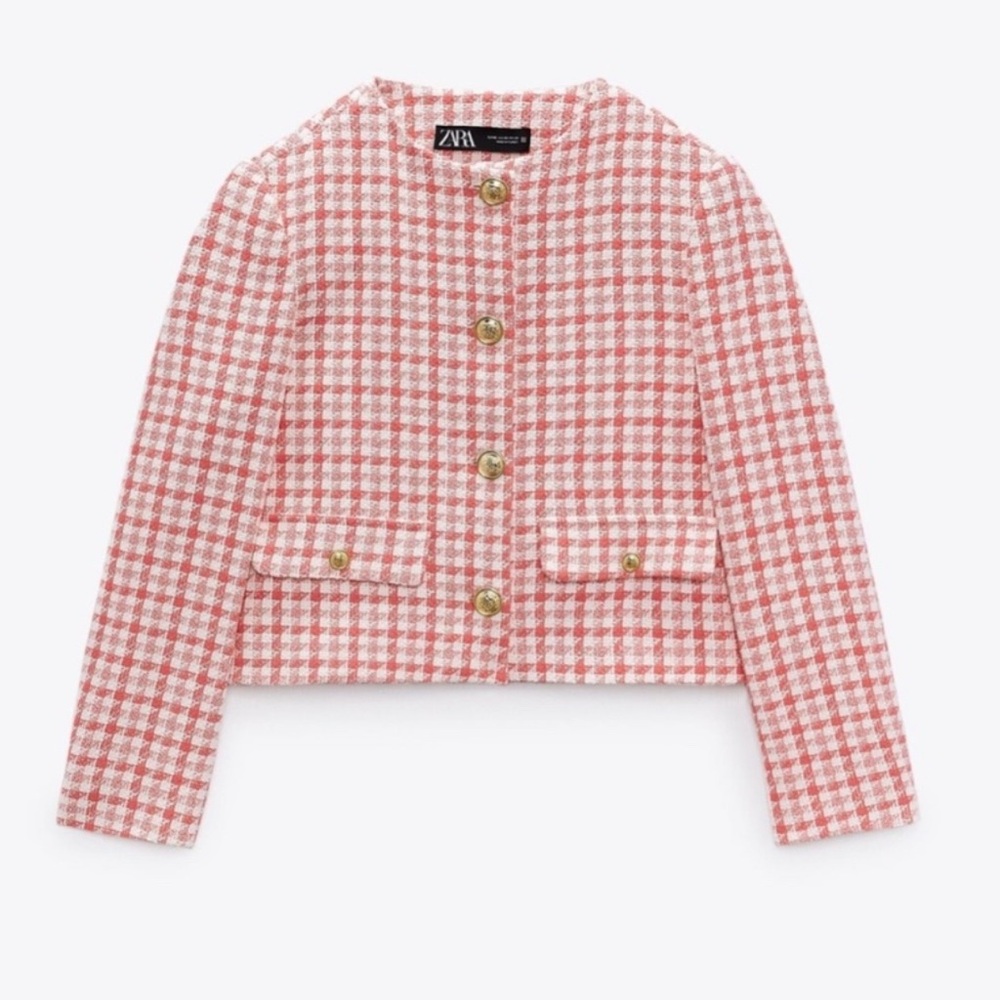 Zara Textured Houndstooth Plaid Blazer Size Small New WithTags